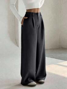 Pantalones anchos casuales elegantes y estilizadores de alta gama para mujer - Gris hierro - Ver 1