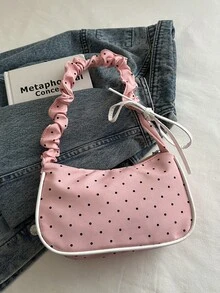 1 pieza Bolso de hombro casual de nailon rosa con estampado floral y cierre de cremallera, versátil para uso diario de mujeres - Rosa 2 - Ver 11