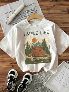 Camiseta estampada para mujer, top informal de manga corta y cuello redondo, ideal para primavera y verano.Ropa de mujer. G3CM - Blanco - Ver 7