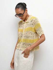 Cardigan sin mangas ligero con encaje de estilo boho y tejido abierto para la playa MAIJA - Albaricoque - Ver 5