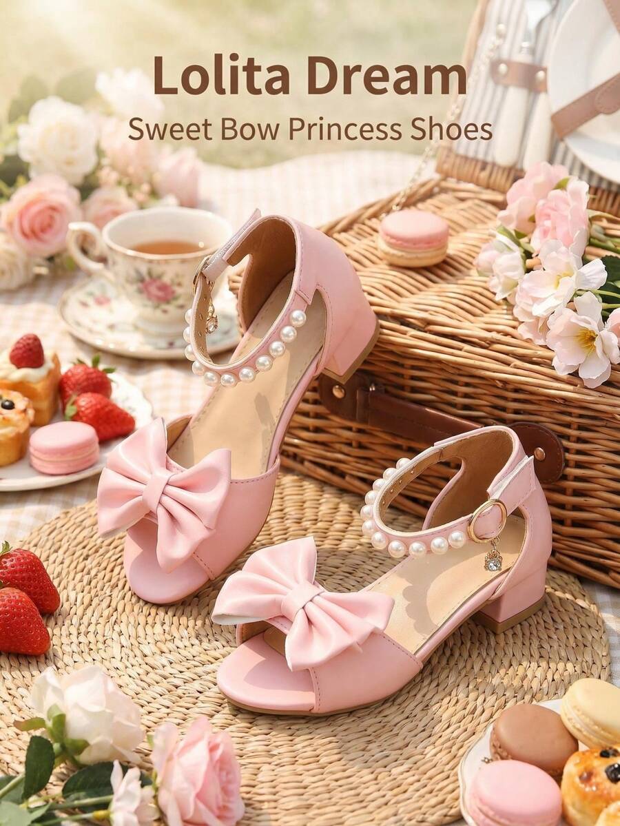 1 Pair 2026 New Girls' Sandals, Open Toe Design, Sweet Princess Style, Suitable For Daily/Formal Occasions/Outdoor Use - Pink - View 1