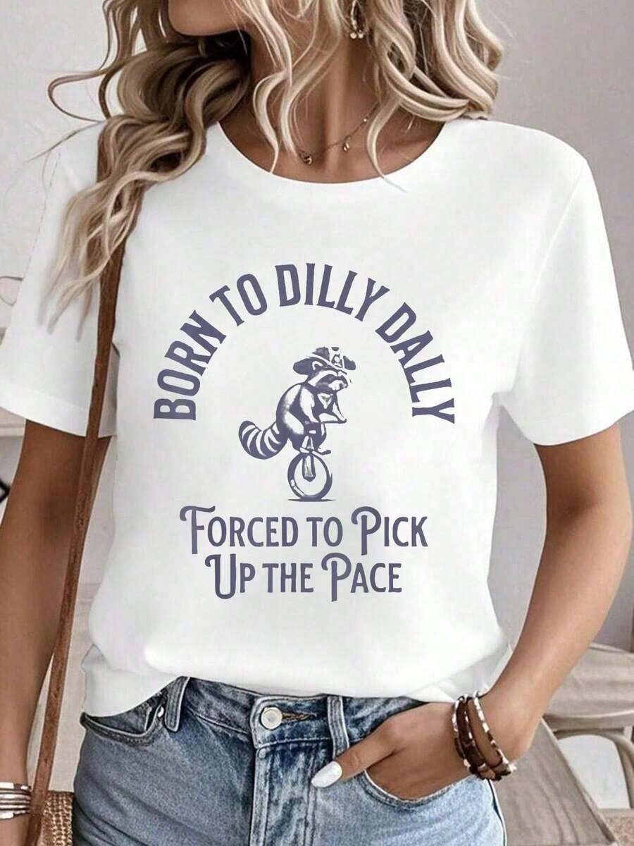 100% algodón Born To Dilly Dally Forced To Pick Up The Pace Camiseta Born To Dilly Camisetas con estampado para mujer Tops de verano Camiseta de cuello redondo 100% algodón Ropa de mujer Conjuntos para mujer Ropa de otoño para mujer Tops para mujer Camiseta blanca - Blanco - Ver 1