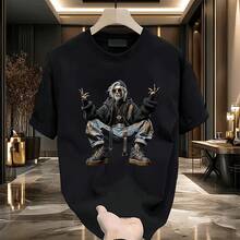 Camiseta de manga corta de alta gama para hombre, nueva marca de moda de verano 2025, camiseta de cuello redondo de algodón puro con estampado sencillo para hombre. OEXA - 200 g de algodón puro - negro - Ver 6