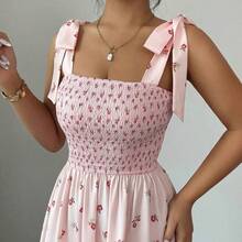 Raffinéa Women's Elegant Floral Print Vacation Dress, Summer Floral Dress Women Pink Dress - Amarillo claro - Ver 7
