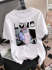 Camisetas personalizadas para parejas con nombres/texto personalizados, regalos ideales para parejas, con lindos diseños de gatos, aptas para cualquier temporada y hechas para la comodidad - Negro - Ver 6