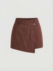 MOD Pantalones cortos de mezclilla sencillos y lisos para mujer, shorts vaqueros de verano - Café integral - Ver 1