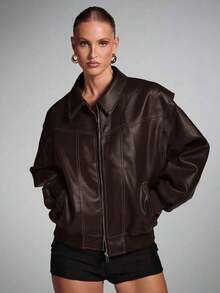 Chaqueta marrón de moda para mujer para ir al trabajo, otoño - Café integral - Ver 4