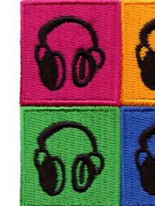 1 pieza Parche bordado de bloques de color de auriculares, amante de la música retro para planchar - Multicolor - Ver 4