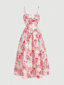 Vestido midi plisado elegante con estampado floral para mujer - Multicolor - Ver 9