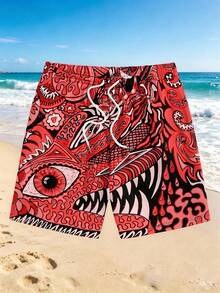 Plus Size Men's Colorful Printed Casual Shorts, Suitable For Holiday & Vacation Style - Multicolor - View 5
