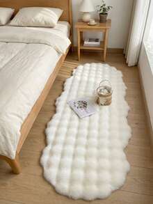 1pc White Double-Sided 3D Checkered Faux Rabbit Fur Bubble Fleece Decorative Rug, Wavy Edge, Fluffy And Soft Touch, Gentle Color, Cozy And Healing, Cat-Like Texture, Fuzzy, Soft Long Pile, Non-Slip Bottom, Low Shedding, Easy Care And Easy Clean, Thick And Durable Rug, Suitable For Living Room, Bedroom, Study, Entryway, Dining Room, Laundry Room Decoration, Skin-Friendly And Soft Material, Personalized Home, Fashion Home, Bedroom Rug, Kitchen Rug, Study Rug, Living Room Rug, Bathroom Rug, All Seasons - White - View 1