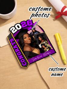 Class Of 2026 Personalized  Fan, Custom Multi-Photo & Name Graduation Paddle Fan, Commemorative Senior Alumni Photo Prop For Commencement Ceremony, - Multicolor - View 2