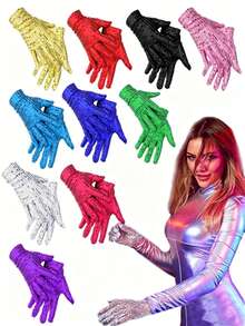 Sarung Tangan Berpayet Gaya Disko 70-an 80-an dan Y2K, Unisex – Sempurna untuk Cosplay Retro, Pesta Bertema Disko, dan Pesta Rave Y2K - MultiWarna - View 1
