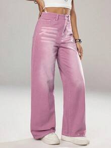 Jeans de mezclilla casuales de unicolor para mujer - Rojo - Ver 6