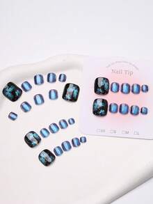 10pcs Square Short Press-On Fake Nails, Brilliant Blue Butterfly & Cat Eye Pattern Design, Minimalist Cute Whitening Artificial Nails, Suitable For Parties And Daily Wear, Comes With Jelly Gel And Nail File - Multicolor - View 4