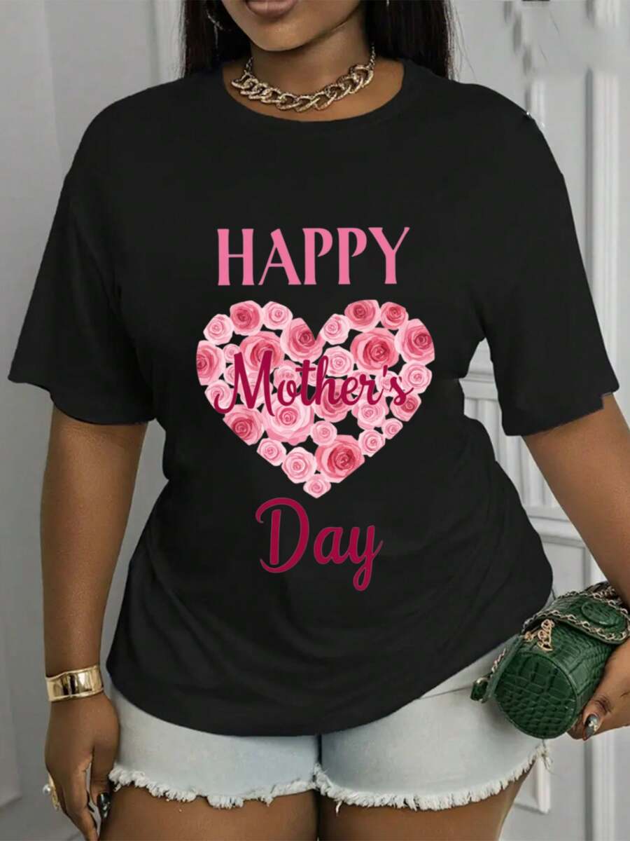 Camiseta para mujer con estampado festivo, elegante top negro de cuello redondo y manga corta, lavable a máquina. Prenda básica imprescindible para todas las estaciones, cómoda para uso diario, moderna y versátil. Disponible en tallas S-2XL
