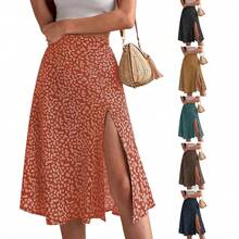 Primavera y novedad de verano falda acampanada dividida con cremallera floral versátil para mujer - verde - Ver 2