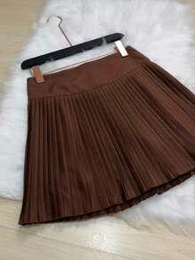 Pleated Skirt Shorts, Tailored For Summer. - 咖啡棕 - 查看 2