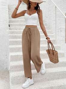 Frenchy Pantalones anchos de unicolor casuales para vacaciones de mujer - Marrón - Ver 6
