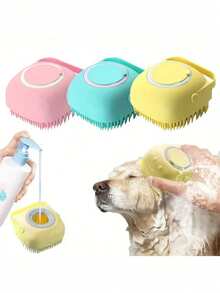 Bộ 1/3 bàn chải tắm và massage cho thú cưng kèm bình đựng xà phòng, bằng silicon, có thể treo, bàn chải tắm cho chó mèo, bàn chải gội đầu cho chó, bàn chải làm sạch răng, bàn chải massage tẩy tế bào chết, đồ dùng cho thú cưng. - Nhiều màu - Xem 14