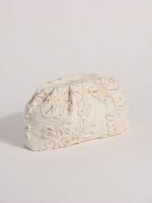 SCULPTEDSTYLE 包包 1 件装 米色柔软蕾丝荷叶边亮片拼接花卉图案褶皱云朵手拿包，时尚米色亮片装饰女士链条单肩包，波西米亚风格，适合海滩、度假、旅行、休闲场合 - 米色 - 查看 5