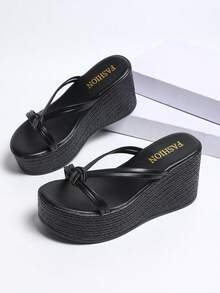 Giày sandal đế xuồng đính ngọc trai thắt nơ cho nữ, giày đế xuồng chống thấm nước, giày đi biển thường ngày, phù hợp để phối với trang phục mùa hè. - màu đen - Xem 8
