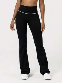 2026 Sodalemon Women's Black Slim Fit Flared Yoga Sweatpants For Spring - 黑白 - 查看 4