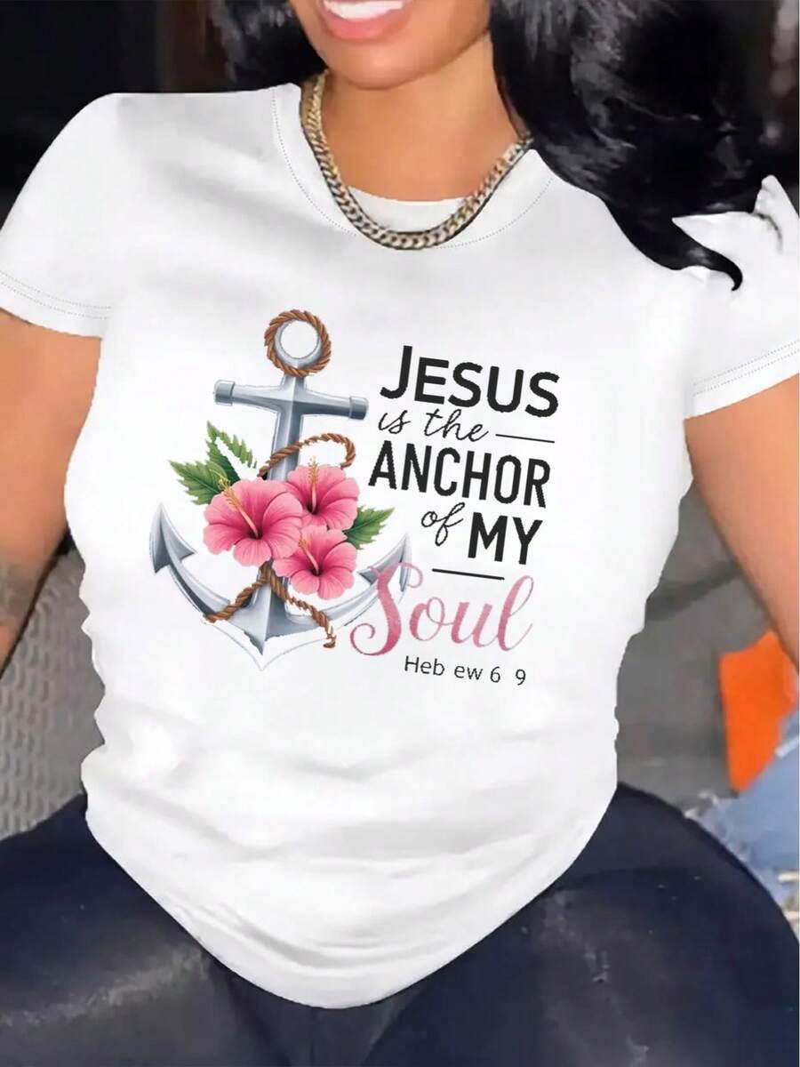 Women's Comfortable Round Neck Casual Cotton Blend Short Sleeve T-Shirt Soft Breathable Top Women's Clothing Summer Spring Streetwear - 白色 - 查看 1