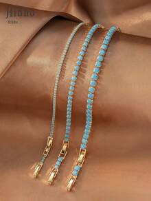 Hihho 1pc/3pcs Set Pink, Transparent White, Turquoise Plated Tennis Bracelet, Sparkling Cubic Zirconia Design, Adjustable Sliding Clasp, Suitable For Women Wedding Bridesmaid Gala Birthday Valentine's Day Anniversary Christmas Mother's Day Engagement Graduation - Multicolor - View 3