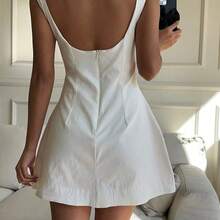 Women's Elegant Solid Color Backless Sleeveless Mini Dress Business Casual Woman - Albaricoque - Ver 3