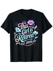 Tie-Dye This Girl Is Retired Est. 2026 Floral Retirement T-Shirt | Casual Loose Fit, Crew Neck, Slightly Stretchy Fabric, Holiday Clothing Style. - 如圖所示 - 查看 1