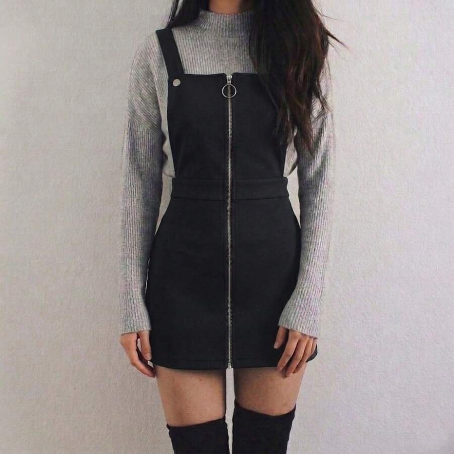 Vestido Corto Recto Cierre metalico tirantes - Negro - Ver 1