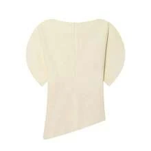 Blusa de mujer con mangas abullonadas y cintura ceñida, nueva llegada de blusa de mujer de cuello redondo, manga corta, unicolor, ajustada y asimétrica, para verano en color blanco - Albaricoque - Ver 9