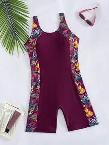 Swim Lushoire Traje de baño de una pieza con estampado floral, estilo vacacional para tallas grandes - Rojo - Ver 6