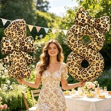 2pcs Large 40-Inch Leopard Print Number Balloons & 21-Inch Leopard Print Bow Foil Balloons, Suitable For Wedding, Birthday, Anniversary, Summer Party, Father's Day, Graduation Party Decoration, Indoor Room Decor - Leopard Print - View 5