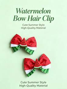 2 piezas Clips para el cabello con decoración de fiesta de cumpleaños de verano con lazo de tela de patchwork con estampado de sandía - Multicolor - Ver 5