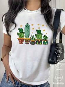 Fashionable Round-Neck, Short-Sleeved T-Shirt, Made In Mexico For The Spring/Summer 2025 Season. Featuring A Cartoon Print, This Matching Couple's Style Is Suitable For Both Tucking In And Wearing Out, For Office And Casual Wear. Designed For Men And Women, Sold Individually. Women's Blouses, Women's T-Shirts, Casual Blouses For Ladies - 白色的 - 查看 1