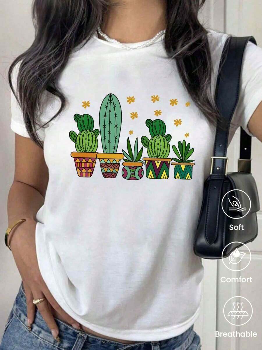 Fashionable Round-Neck, Short-Sleeved T-Shirt, Made In Mexico For The Spring/Summer 2025 Season. Featuring A Cartoon Print, This Matching Couple's Style Is Suitable For Both Tucking In And Wearing Out, For Office And Casual Wear. Designed For Men And Women, Sold Individually. Women's Blouses, Women's T-Shirts, Casual Blouses For Ladies - 白色的 - 查看 1