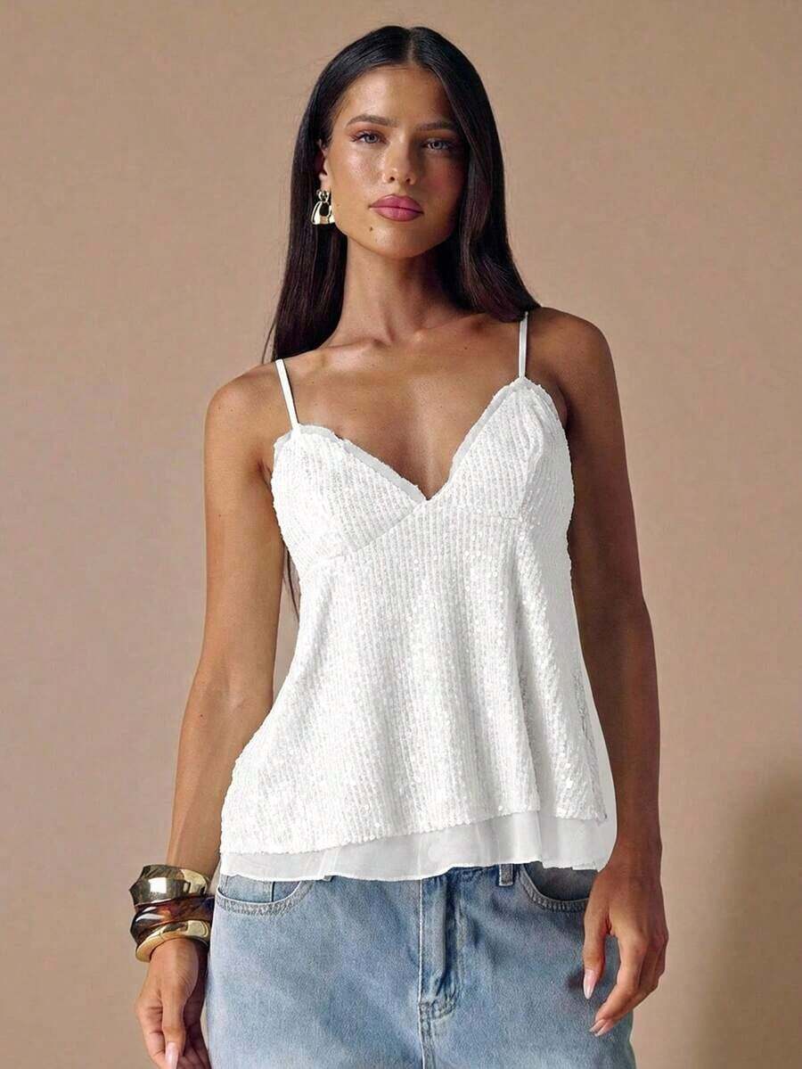 Camiseta de mujer con decoración de lentejuelas - Blanco - Ver 1