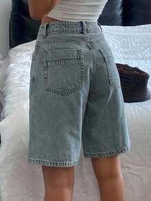 Shorts vaqueros tipo bermuda de talle regular, estilo casual de calle, sueltos, shorts vaqueros de verano - Lavado ligero - Ver 6