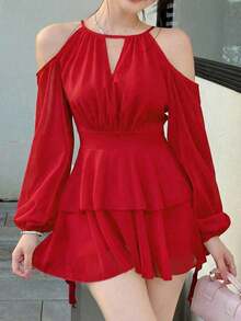 Vestido simple de oficina para mujer - Rojo - Ver 1