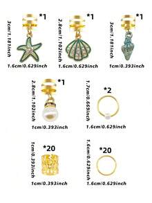 Juego de 46 piezas de accesorios para el cabello con tema oceánico en color dorado, que incluye estrellas de mar, conchas, caracoles, perlas, ligas para el cabello, clips, pasadores, adecuado para mujeres & niñas, pasadores deslizantes, clips de garra - Multicolor - Ver 6