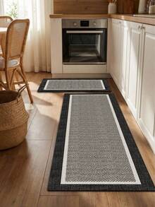 1pc Diatomaceous Earth Kitchen Mat, Dark Gray With Beige Thin Frame And Black Gray Outer Edge, Absorbent Non-Slip Stain-Resistant, Decorative Foot Mat For Kitchen, Bathroom, Entryway, Living Room, Hallway, Anti-Slip Door Mat - Multicolor - View 2