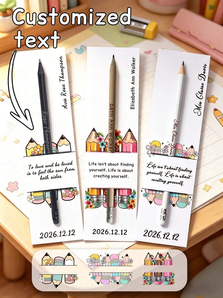 Personalized Cardboard Pencil Set, Customized Pencil, Customized Cardboard, Customizable Name, Text, Time And Other Information, Back To School Customized Pencil, Back To School Gift - Multicolor - View 1