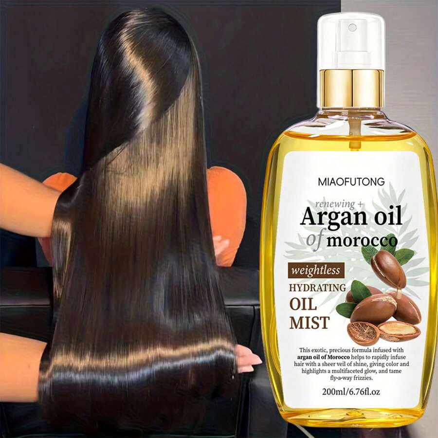 200ml/6.76 Fl Oz Acondicionador de cabello de Aceite de Argán Marroquí, Protección Térmica, Bruma alisadora instantánea, Spray protector térmico con queratina, Contiene Fitosqualano, Fórmula profesional de protección térmica, Rico en Aceite de Argán. - aceite marroquí - Ver 1