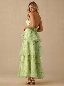 Vestido sin espalda sin mangas con estampado todo sobre todo de verano para mujer - verde menta - Ver 2