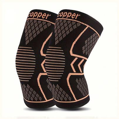 2pcs Copper Fiber Knee Sleeve, Breathable Anti-Slip Stabilizing Support, Hexagon Pattern Design For Comfort And Support, Black, Comfortable Wear
