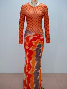 Vestido estampado, manga larga, corte ajustado, falda tipo sobre cadera, verano 2026 - Multicolor - Ver 7