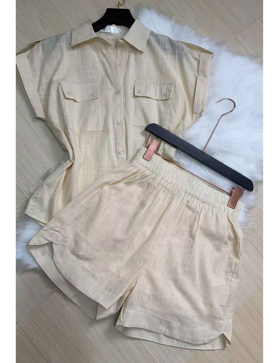 Women's Shirt And Shorts Set With Lining - Champagne - View 1