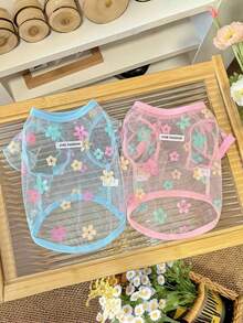 1 buah Rompi Hewan Peliharaan Berbahan Jala Bernapas dengan Motif Bunga & Hati, Cocok untuk Anjing Poodle, Teddy, Maltese, Chihuahua, dan Anjing & Kucing Ukuran Sedang/Kecil Lainnya, untuk Dipakai di Dalam dan Luar Ruangan, Musim Semi/Panas - MultiWarna - View 2